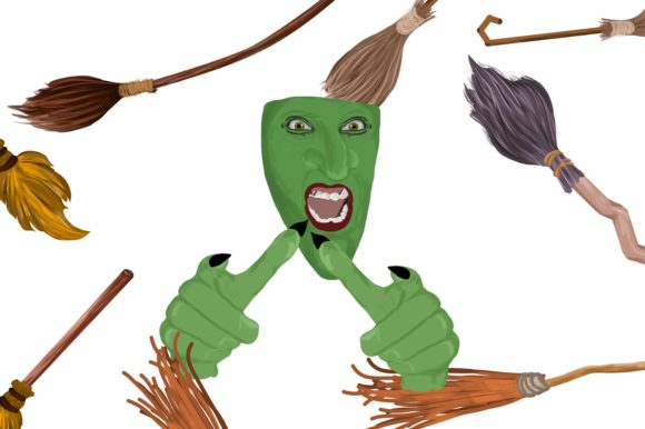 Amazing Beautiful Witch Broom Collection – Illustrations for Seasonal & Magical Product Design