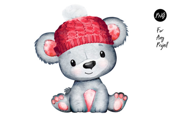 Baby Bear Boy with Red Hat Winter PNG: A Cozy Illustration for Seasonal Branding