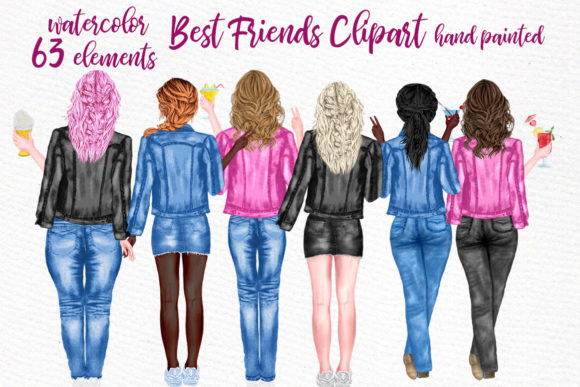 Best Friends Clipart: Jeans Jackets Mug Illustrations for Content Publishers