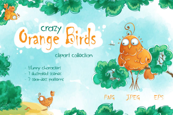 Crazy Orange Birds: A Vibrant Illustration for Playful Branding