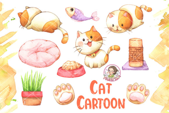 Cute Cat and Accessories Cartoon: A Craft-Friendly Illustration for Handmade Businesses