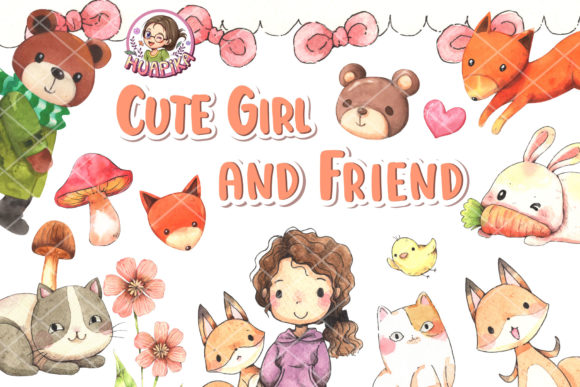 Cute Girl and Friends: A Playful Illustration for Branding and Visual Storytelling