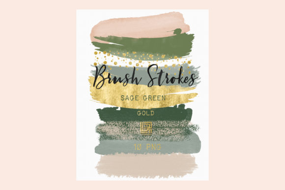 Elegant Sage Green & Gold Glitter Brush Strokes Illustrations