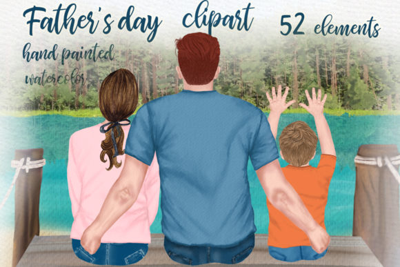 Father and Children Illustrations for Father's Day Clipart