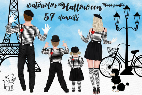 Halloween Family Clipart Matching Outfit Illustrations for Seasonal Branding