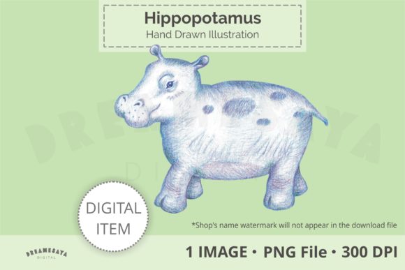 Hand Drawn Hippopotamus PNG Clip Art for Crafting & Illustrations