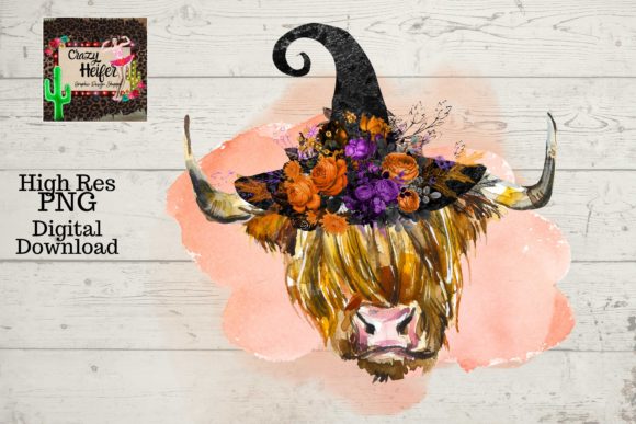 HIghland Cow Witch PNG: A Whimsical Illustration for Creative Sellers