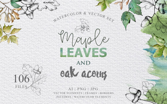 Maple Leaves and Oak Acorns Set: Autumn-Inspired Illustrations for Cricut, Printables, and Handmade Business
