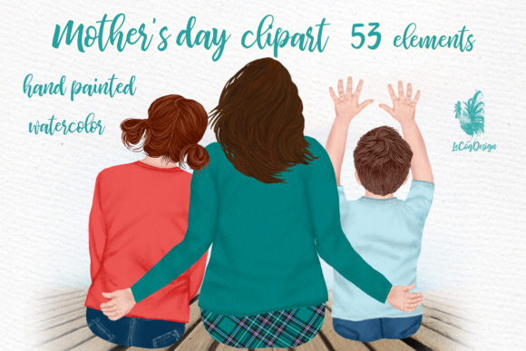 Mother and Kids Mother s Day Clipart for Lifestyle Blogging and Editorial Design