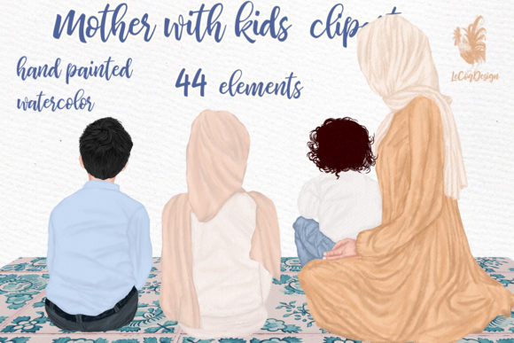 Muslim Mother and Children Clipart: A Versatile Illustration for Family-Centric Content