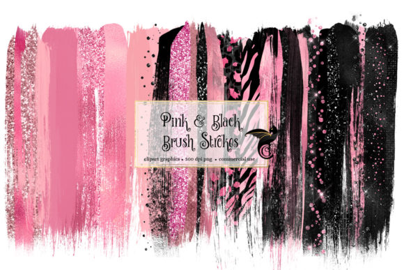 Pink and Black Brush Strokes Clipart for Local Branding and Packaging Design