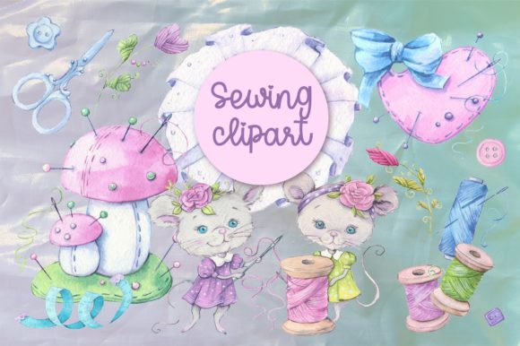 Sewing Accessories and Sewing Mouse: Cute & Versatile Illustrations for Crafters